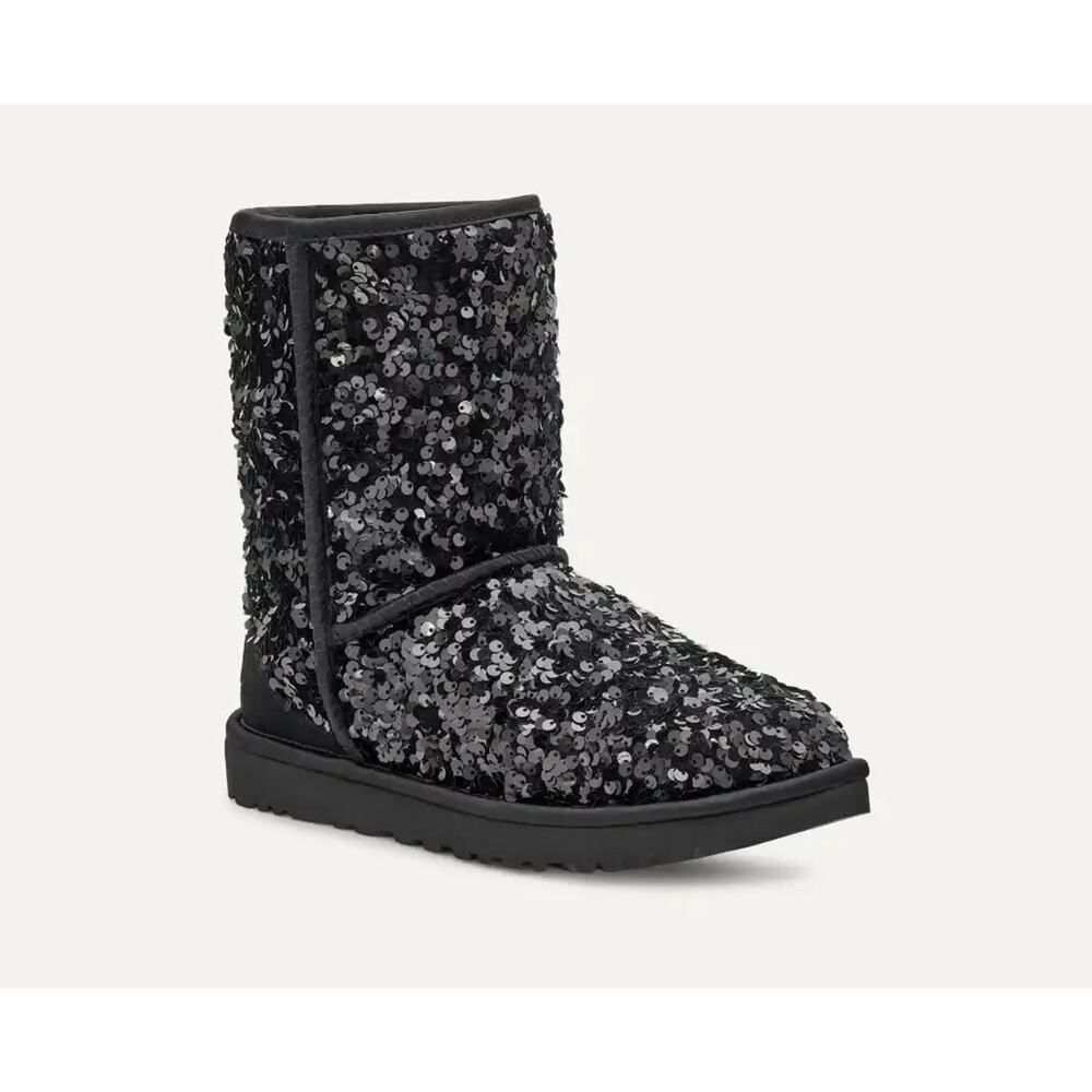 UGG Women's Classic Short Chunky Sequin Boot, Black Size 5M